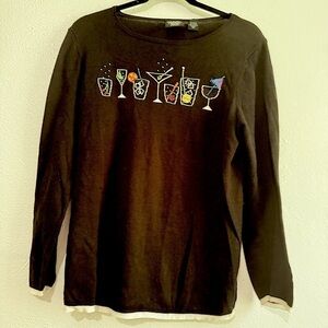 Christine Rotelli Petites Black Top w/Colorful Cocktail Embroidery. Sz PM.